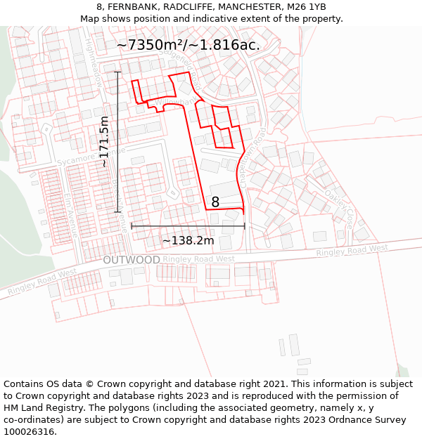 8, FERNBANK, RADCLIFFE, MANCHESTER, M26 1YB: Plot and title map