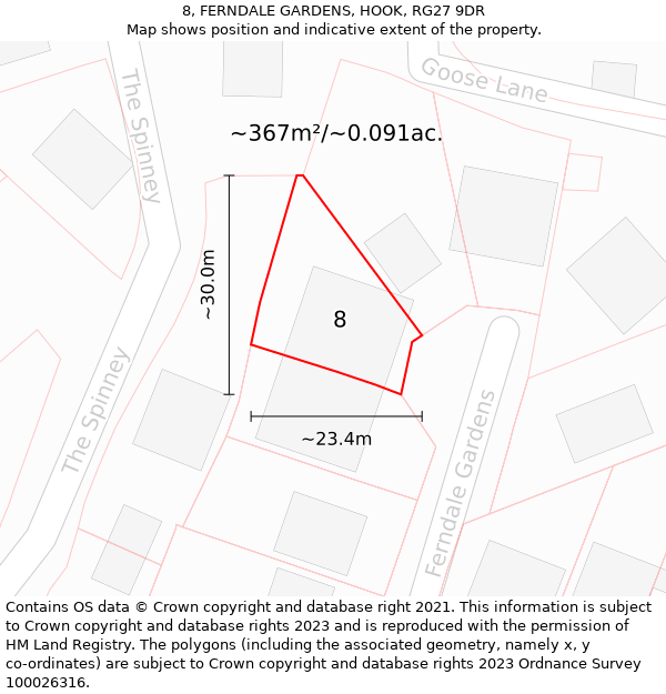 8, FERNDALE GARDENS, HOOK, RG27 9DR: Plot and title map