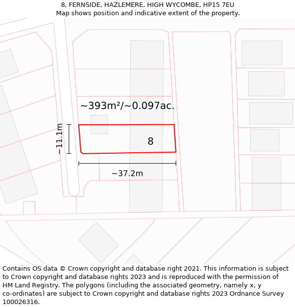 8, FERNSIDE, HAZLEMERE, HIGH WYCOMBE, HP15 7EU: Plot and title map