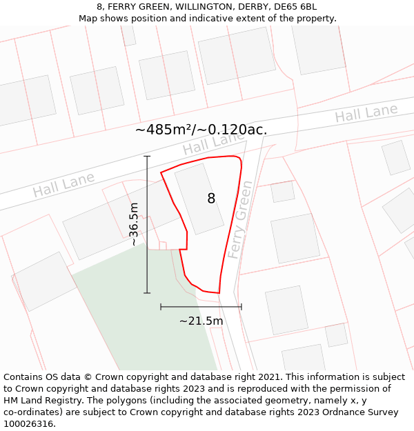 8, FERRY GREEN, WILLINGTON, DERBY, DE65 6BL: Plot and title map