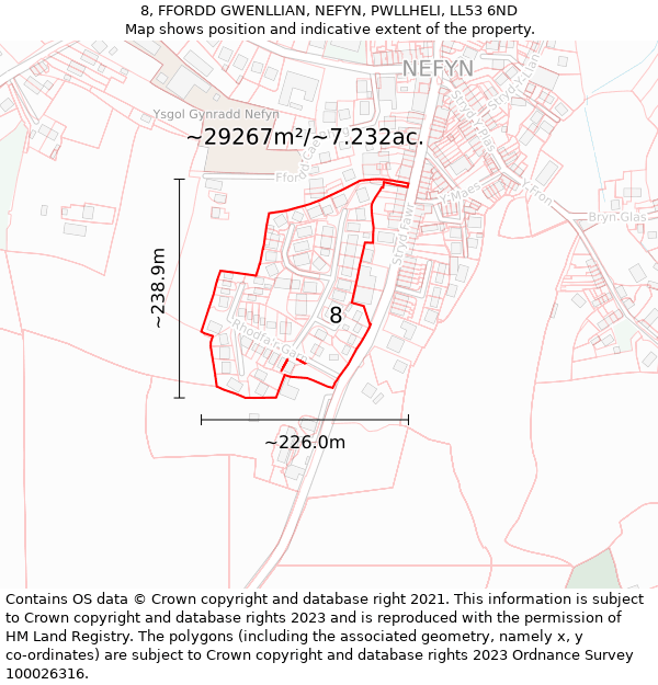 8, FFORDD GWENLLIAN, NEFYN, PWLLHELI, LL53 6ND: Plot and title map