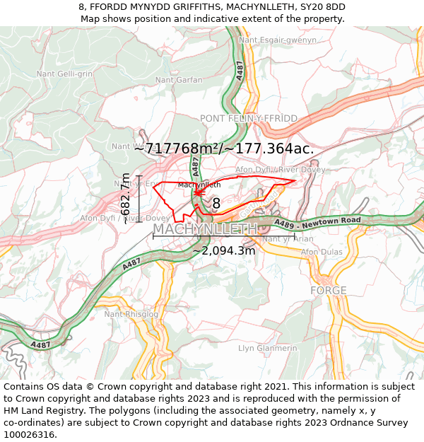 8, FFORDD MYNYDD GRIFFITHS, MACHYNLLETH, SY20 8DD: Plot and title map