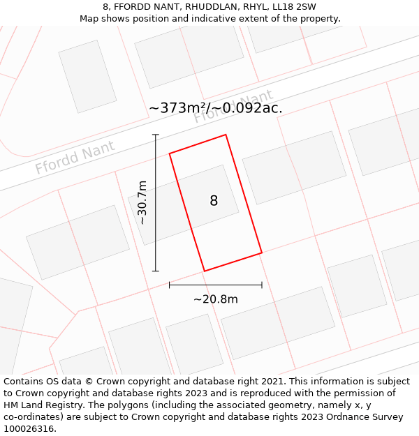 8, FFORDD NANT, RHUDDLAN, RHYL, LL18 2SW: Plot and title map