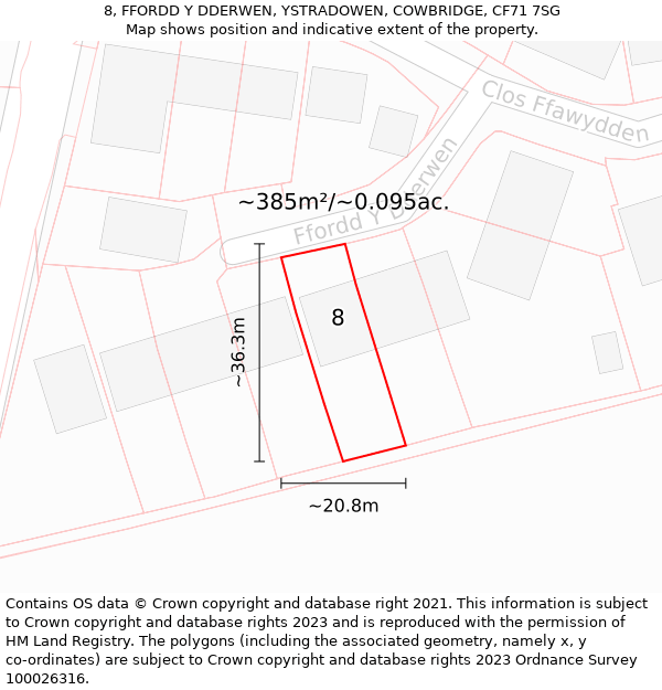 8, FFORDD Y DDERWEN, YSTRADOWEN, COWBRIDGE, CF71 7SG: Plot and title map