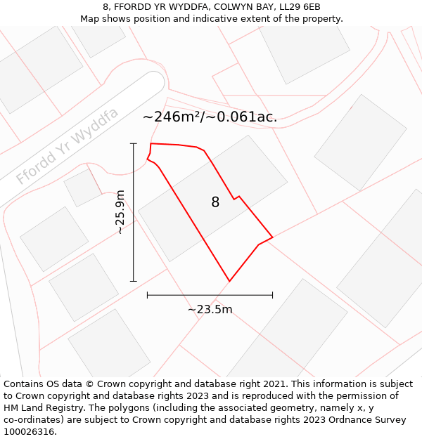 8, FFORDD YR WYDDFA, COLWYN BAY, LL29 6EB: Plot and title map