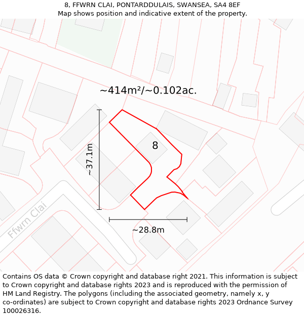 8, FFWRN CLAI, PONTARDDULAIS, SWANSEA, SA4 8EF: Plot and title map