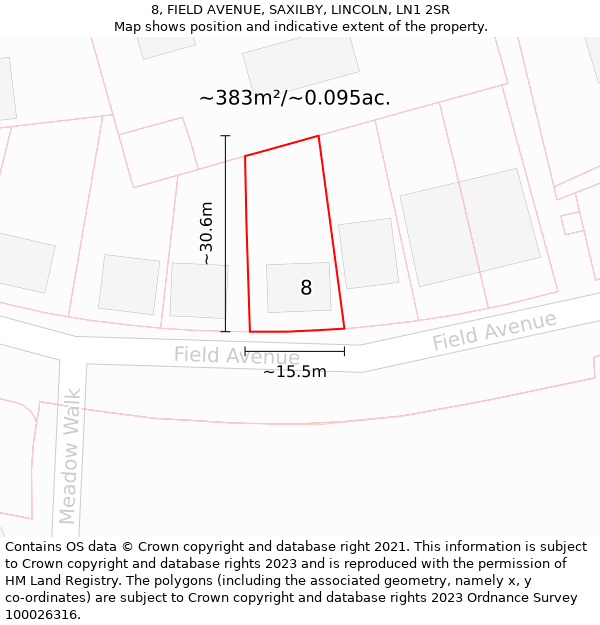 8, FIELD AVENUE, SAXILBY, LINCOLN, LN1 2SR: Plot and title map