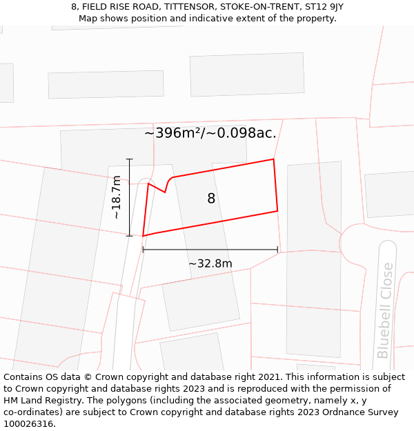 8, FIELD RISE ROAD, TITTENSOR, STOKE-ON-TRENT, ST12 9JY: Plot and title map