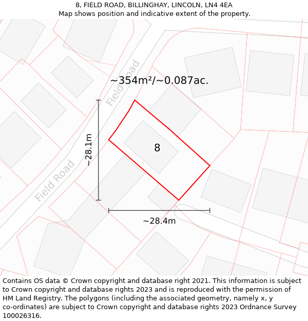8, FIELD ROAD, BILLINGHAY, LINCOLN, LN4 4EA: Plot and title map