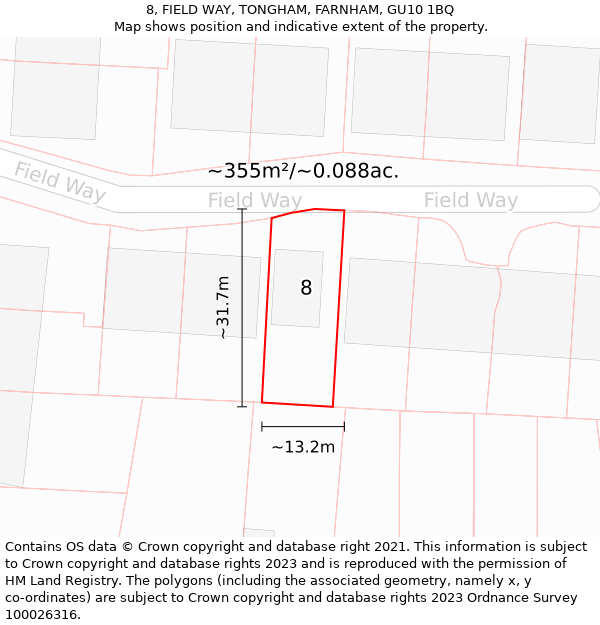 8, FIELD WAY, TONGHAM, FARNHAM, GU10 1BQ: Plot and title map