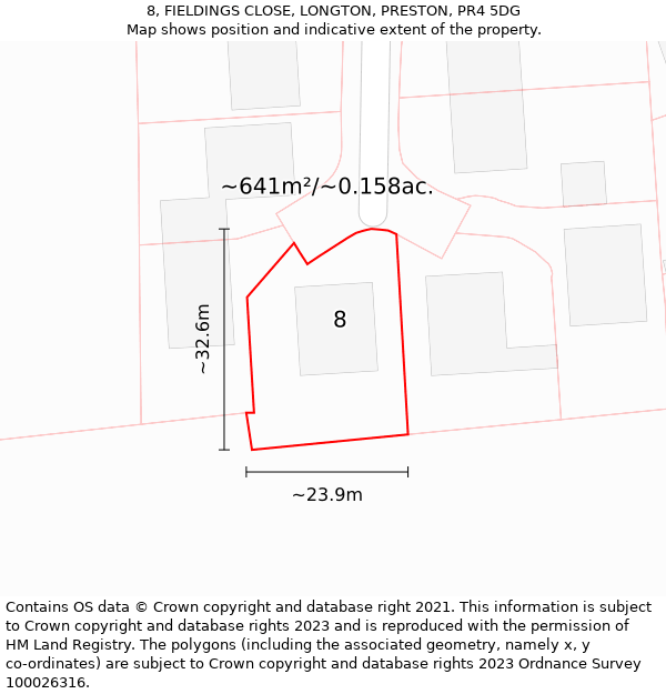 8, FIELDINGS CLOSE, LONGTON, PRESTON, PR4 5DG: Plot and title map