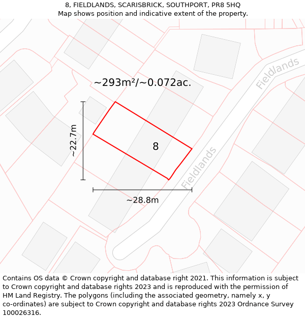 8, FIELDLANDS, SCARISBRICK, SOUTHPORT, PR8 5HQ: Plot and title map