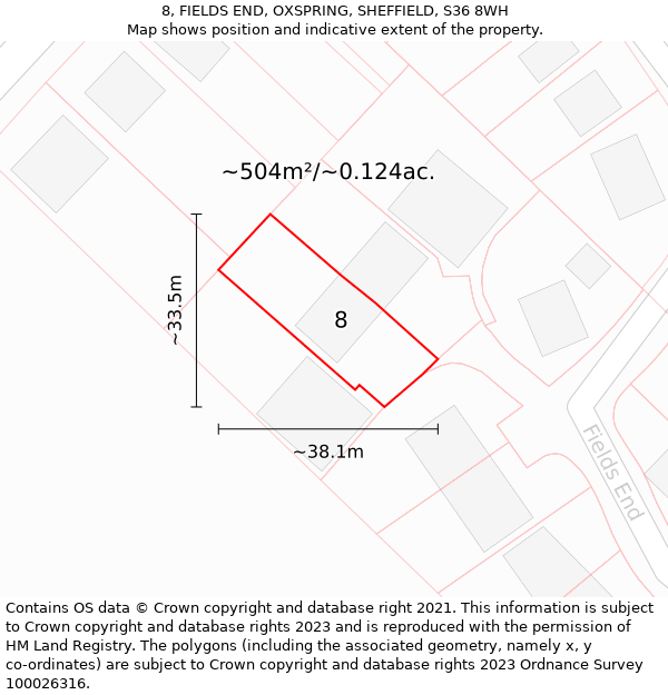 8, FIELDS END, OXSPRING, SHEFFIELD, S36 8WH: Plot and title map