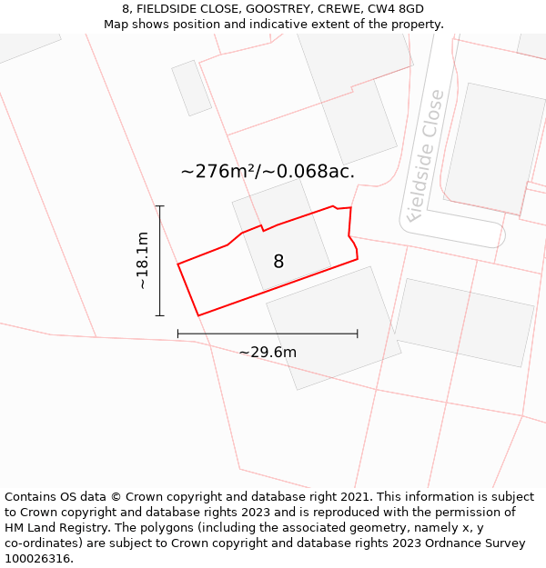 8, FIELDSIDE CLOSE, GOOSTREY, CREWE, CW4 8GD: Plot and title map