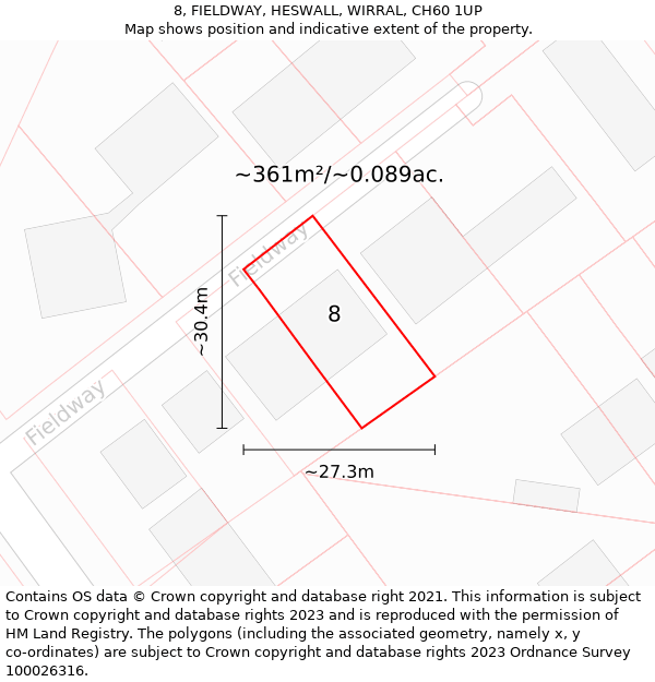 8, FIELDWAY, HESWALL, WIRRAL, CH60 1UP: Plot and title map