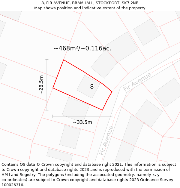 8, FIR AVENUE, BRAMHALL, STOCKPORT, SK7 2NR: Plot and title map