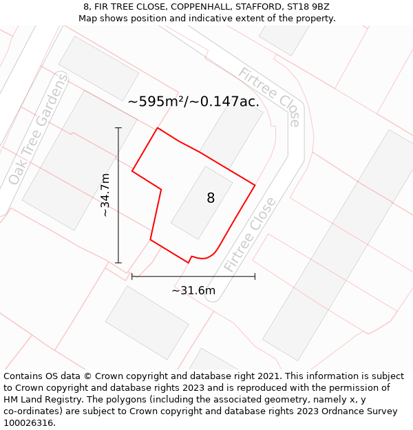 8, FIR TREE CLOSE, COPPENHALL, STAFFORD, ST18 9BZ: Plot and title map