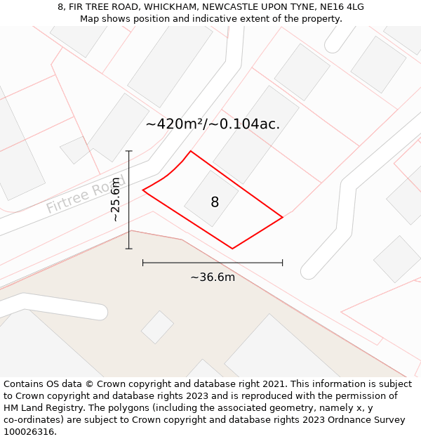 8, FIR TREE ROAD, WHICKHAM, NEWCASTLE UPON TYNE, NE16 4LG: Plot and title map