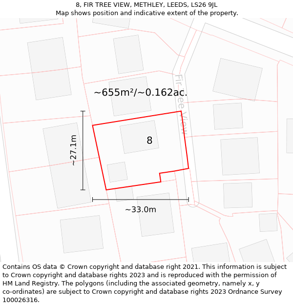 8, FIR TREE VIEW, METHLEY, LEEDS, LS26 9JL: Plot and title map