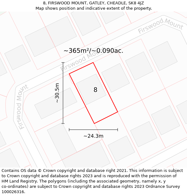 8, FIRSWOOD MOUNT, GATLEY, CHEADLE, SK8 4JZ: Plot and title map