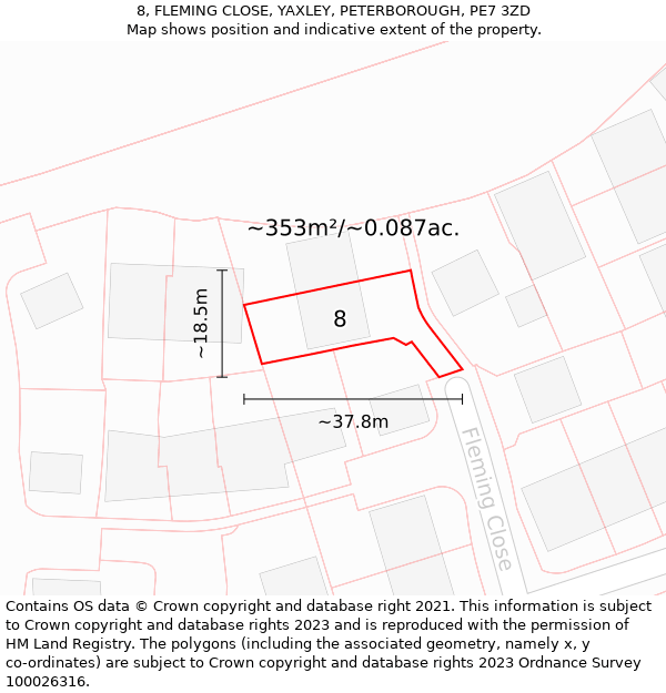 8, FLEMING CLOSE, YAXLEY, PETERBOROUGH, PE7 3ZD: Plot and title map