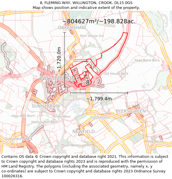 8, FLEMING WAY, WILLINGTON, CROOK, DL15 0GS: Plot and title map