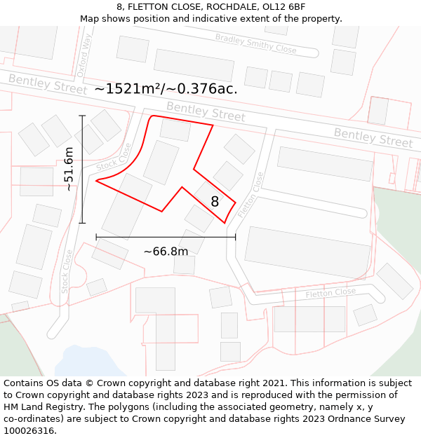 8, FLETTON CLOSE, ROCHDALE, OL12 6BF: Plot and title map