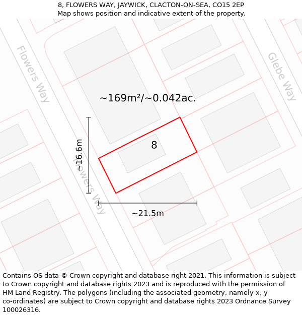 8, FLOWERS WAY, JAYWICK, CLACTON-ON-SEA, CO15 2EP: Plot and title map