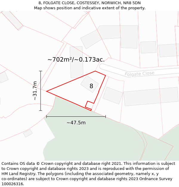 8, FOLGATE CLOSE, COSTESSEY, NORWICH, NR8 5DN: Plot and title map