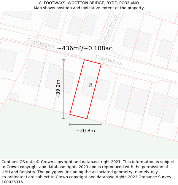 8, FOOTWAYS, WOOTTON BRIDGE, RYDE, PO33 4NQ: Plot and title map