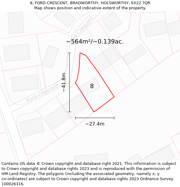 8, FORD CRESCENT, BRADWORTHY, HOLSWORTHY, EX22 7QR: Plot and title map