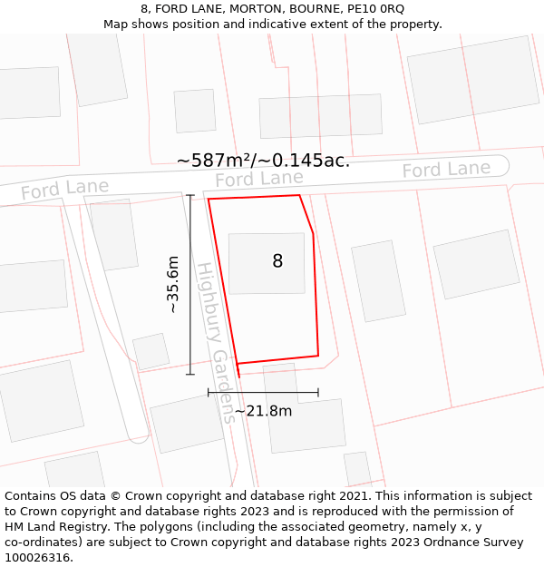 8, FORD LANE, MORTON, BOURNE, PE10 0RQ: Plot and title map