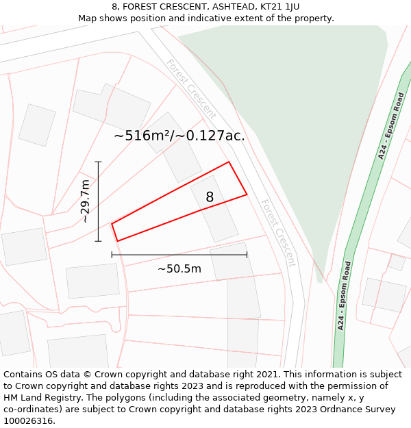 8, FOREST CRESCENT, ASHTEAD, KT21 1JU: Plot and title map