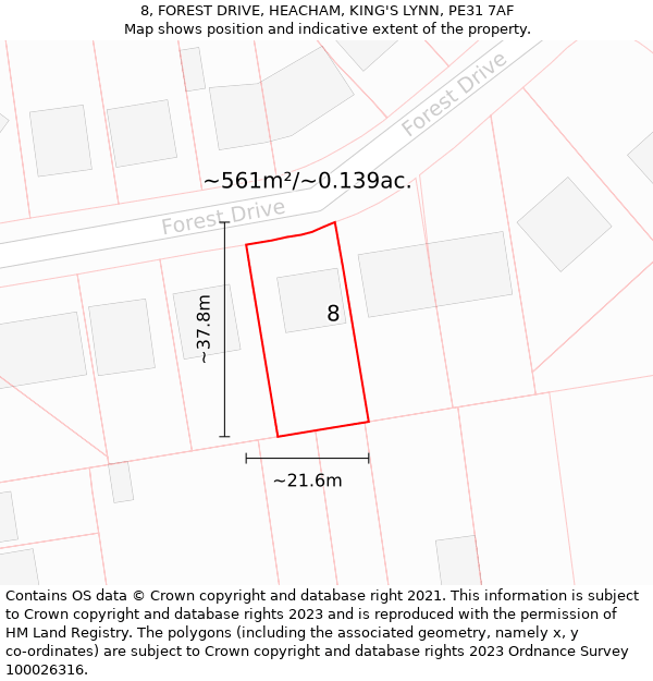 8, FOREST DRIVE, HEACHAM, KING'S LYNN, PE31 7AF: Plot and title map