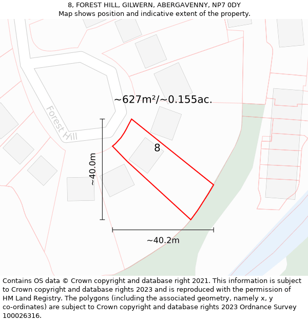 8, FOREST HILL, GILWERN, ABERGAVENNY, NP7 0DY: Plot and title map