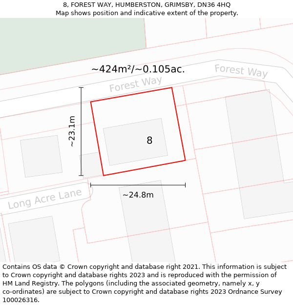 8, FOREST WAY, HUMBERSTON, GRIMSBY, DN36 4HQ: Plot and title map