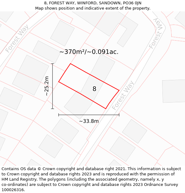 8, FOREST WAY, WINFORD, SANDOWN, PO36 0JN: Plot and title map