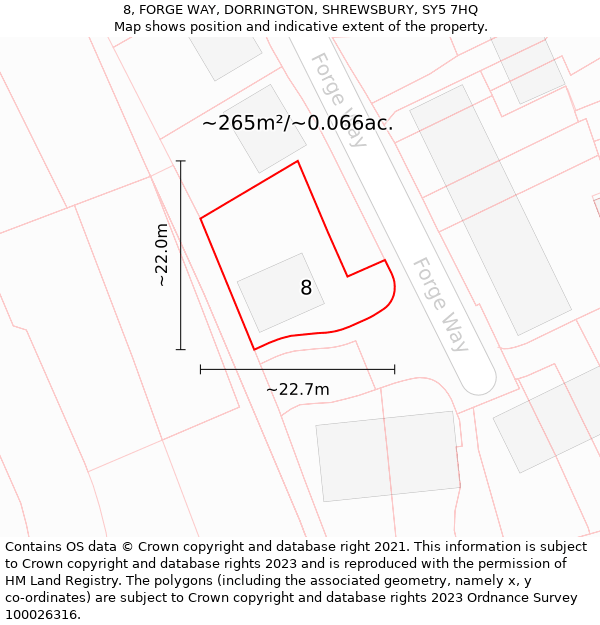 8, FORGE WAY, DORRINGTON, SHREWSBURY, SY5 7HQ: Plot and title map