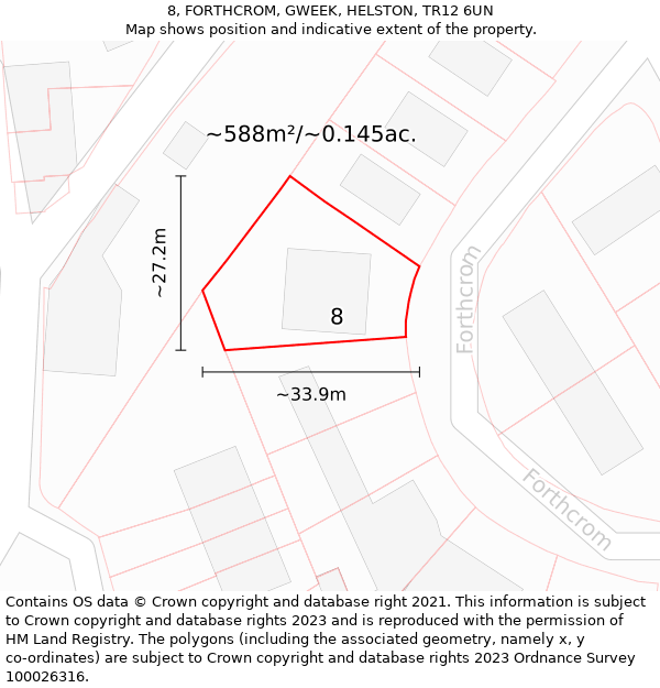 8, FORTHCROM, GWEEK, HELSTON, TR12 6UN: Plot and title map