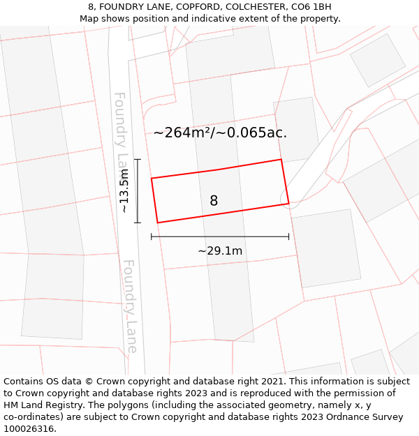 8, FOUNDRY LANE, COPFORD, COLCHESTER, CO6 1BH: Plot and title map