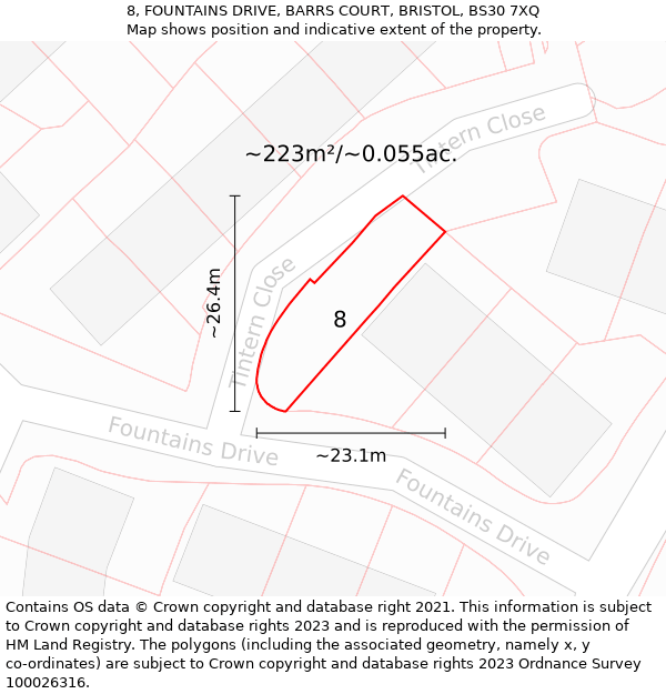 8, FOUNTAINS DRIVE, BARRS COURT, BRISTOL, BS30 7XQ: Plot and title map