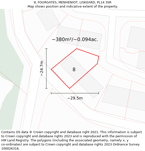 8, FOURGATES, MENHENIOT, LISKEARD, PL14 3SR: Plot and title map