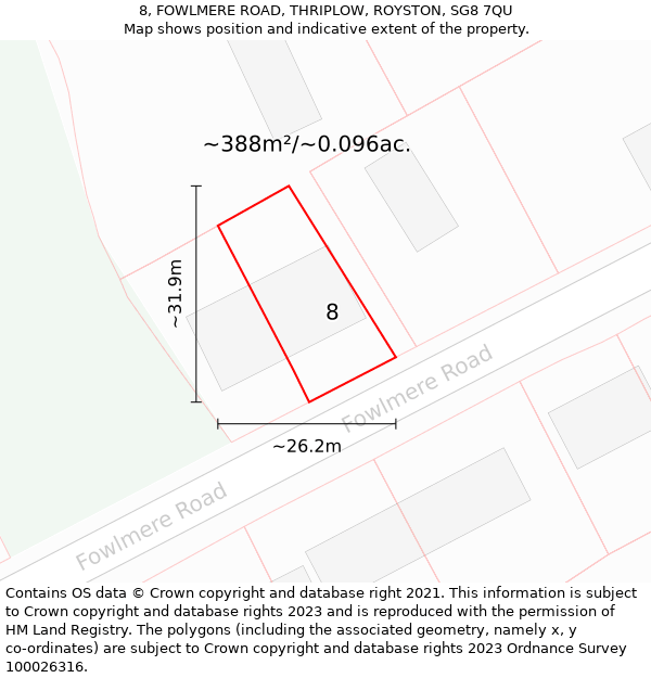 8, FOWLMERE ROAD, THRIPLOW, ROYSTON, SG8 7QU: Plot and title map