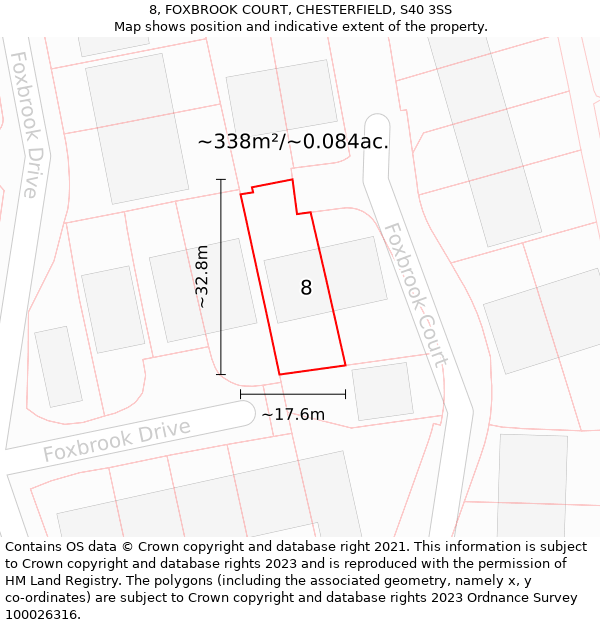 8, FOXBROOK COURT, CHESTERFIELD, S40 3SS: Plot and title map