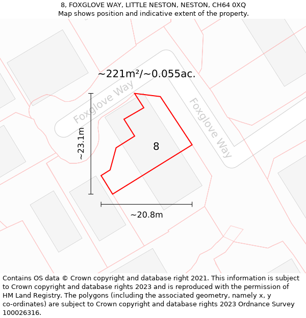 8, FOXGLOVE WAY, LITTLE NESTON, NESTON, CH64 0XQ: Plot and title map