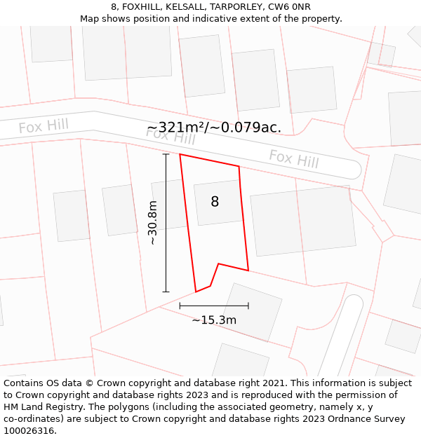 8, FOXHILL, KELSALL, TARPORLEY, CW6 0NR: Plot and title map
