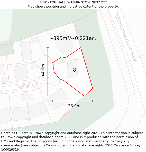 8, FOXTON HALL, WASHINGTON, NE37 2TT: Plot and title map