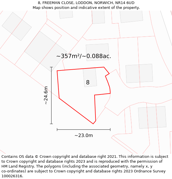 8, FREEMAN CLOSE, LODDON, NORWICH, NR14 6UD: Plot and title map