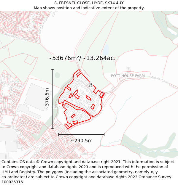 8, FRESNEL CLOSE, HYDE, SK14 4UY: Plot and title map