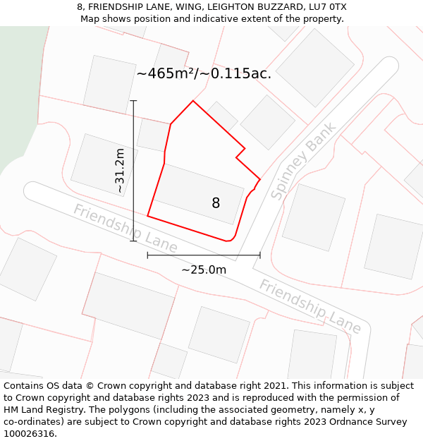 8, FRIENDSHIP LANE, WING, LEIGHTON BUZZARD, LU7 0TX: Plot and title map